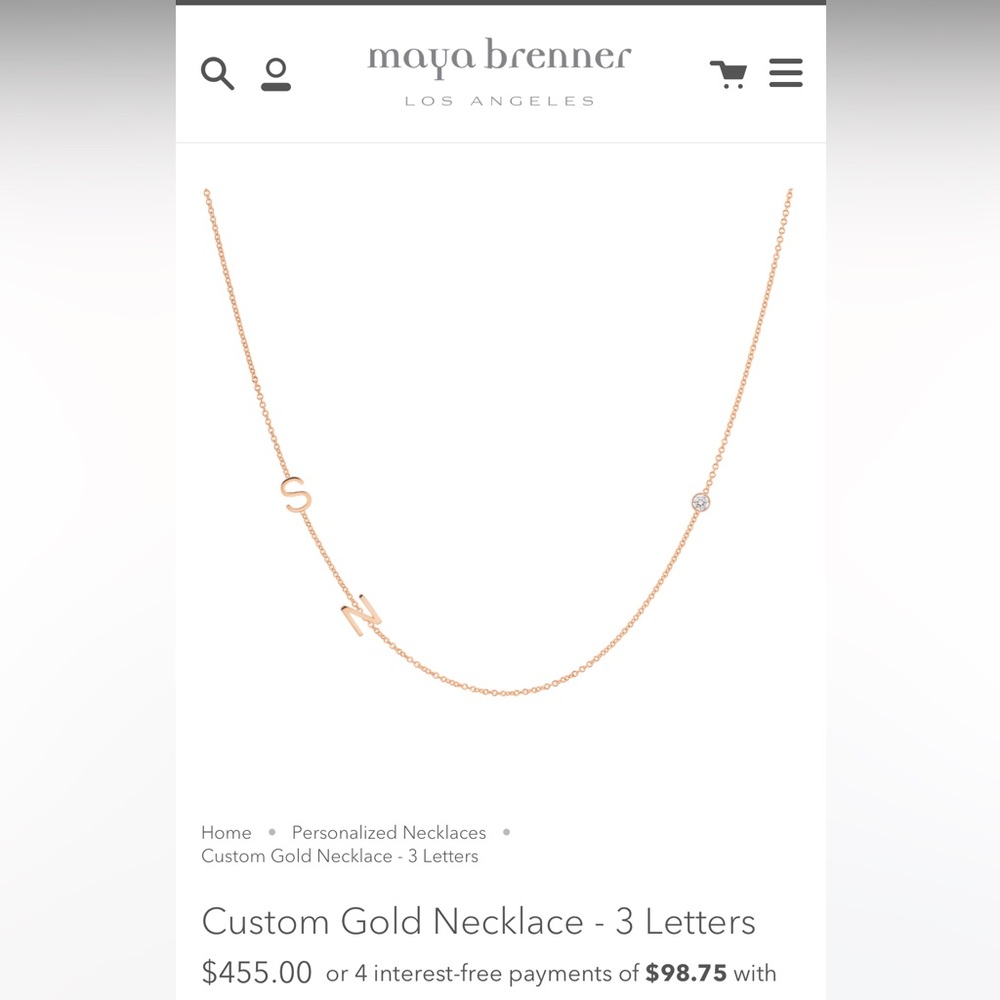 Maya Brenner Custom Rose Gold Necklace - 3 Letters